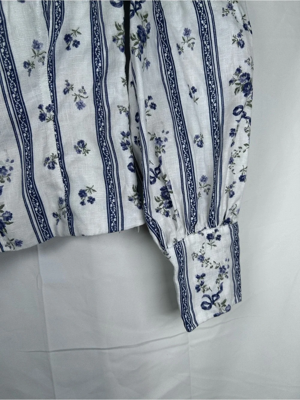 Reformation Floral Linen Crop Top Women’s Size 0 White Blue Sustainable